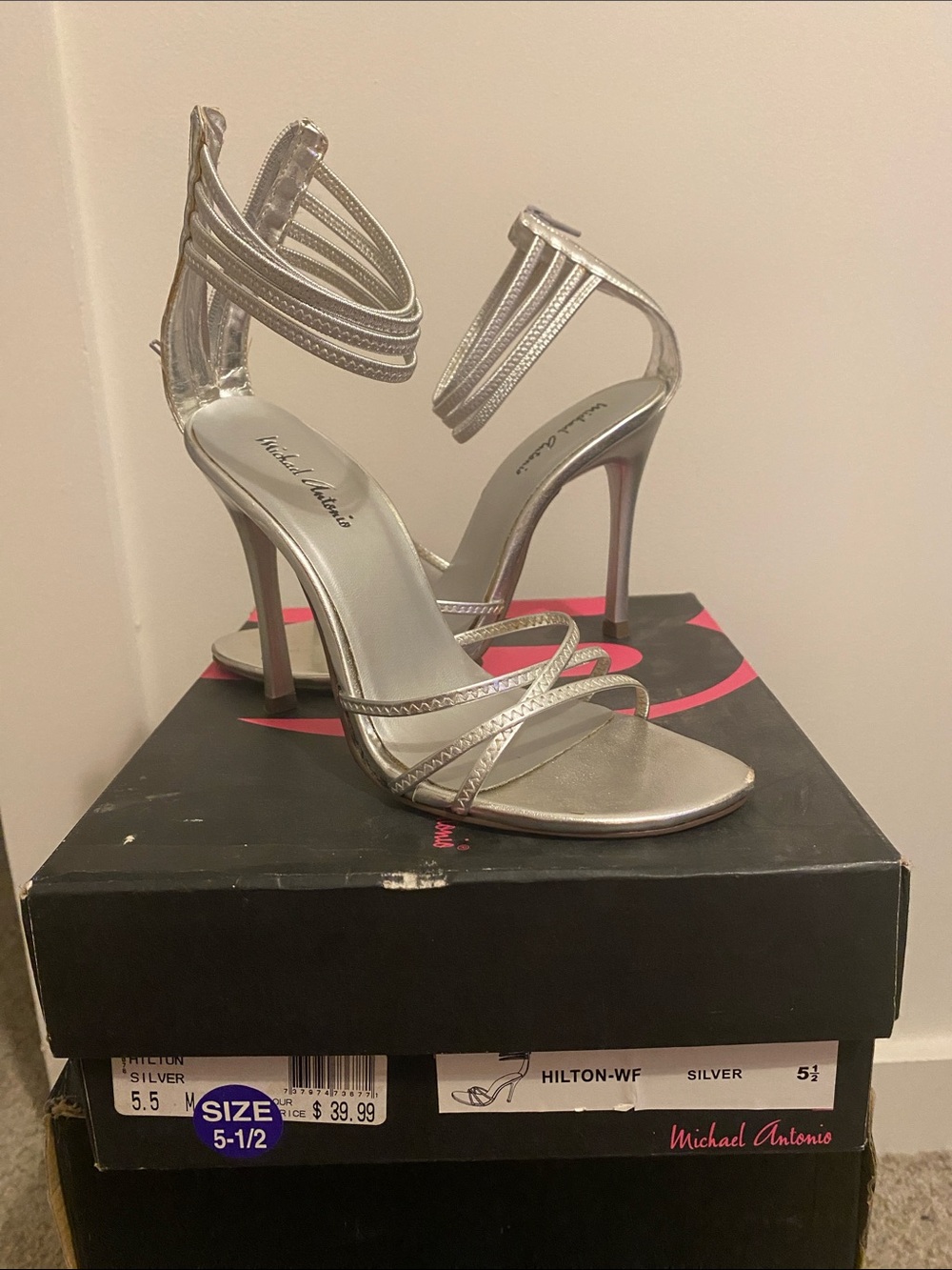 Michael Antonio Silver Strappy Stiletto Sandals